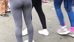 Amazing candid tight grey leggings